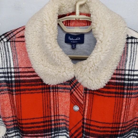 Splendid Bomber Jacket Red Plaid Flannel Fleece-Lined Collar Snap Button Elastic - Picture 6 of 10